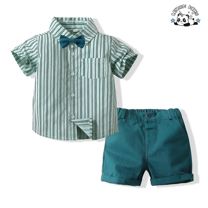 LEZONKIDS - New Coming Boy's Summer Casual Clothing Set Hawaiian Outfit Gentleman Short Sleeve Shirt Top+Shorts Suits